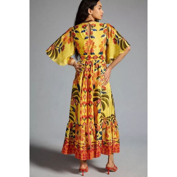 Anthropologie  Farm Rio Printed V-Neck Ruffle-Hem Dress - Picture 2 of 7